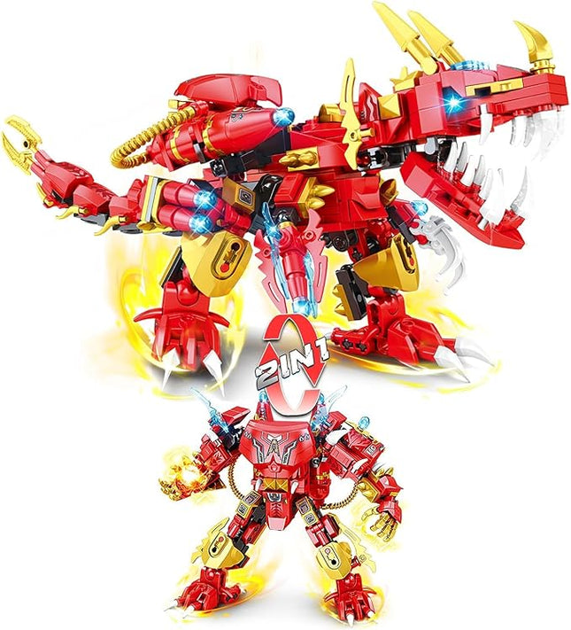 Dinosaur Building Blocks 2 in 1 Transforming Mech, Cpmpatible with Lego Dinosaur Sets, 432 PCS Dinosaur Mech STEM Toys for Boys Ages 6-12, Dinosaur Toy Gift for Christmas & Birthday