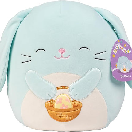 Squishmallows Original 10-Inch Buttons The Blue Easter Bunny - Official Jazwares Plush - Collectible Soft Squishy Stuffed Animal Toy - Add to Your Squad - Gift for Kids, Girls & Boys