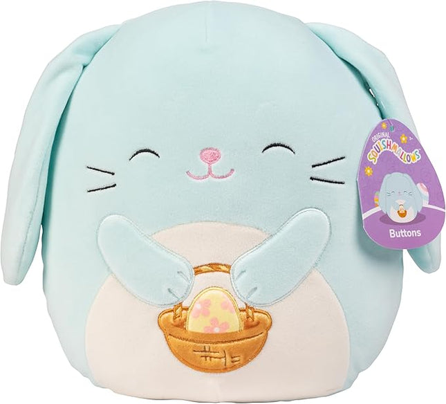 Squishmallows Original 10-Inch Buttons The Blue Easter Bunny - Official Jazwares Plush - Collectible Soft Squishy Stuffed Animal Toy - Add to Your Squad - Gift for Kids, Girls & Boys