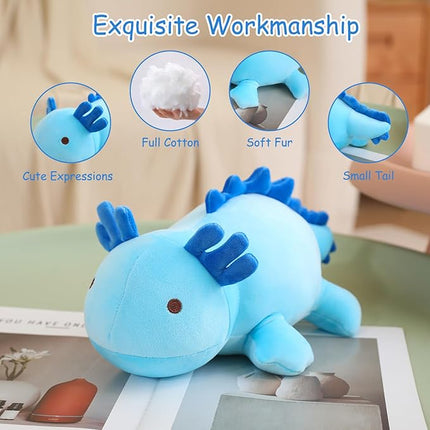 SQEQE Weighted Axolotl Plush Toy, Blue Axolotl Stuffed Animals Cute Plush Pillow, Kawaii Weighted Stuffed Animals Gifts for Girls & Boys Blue 13.8 Inch, 1.6 Lbs