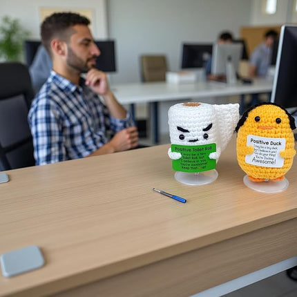 Inspirational Birthday Gifts for Women - Handmade Positive Emotional Uplifting Support Small Funny Cute Crochet Duck Paper Towel Pickle for Her Him Men Friends Coworkers Colleges Graduation