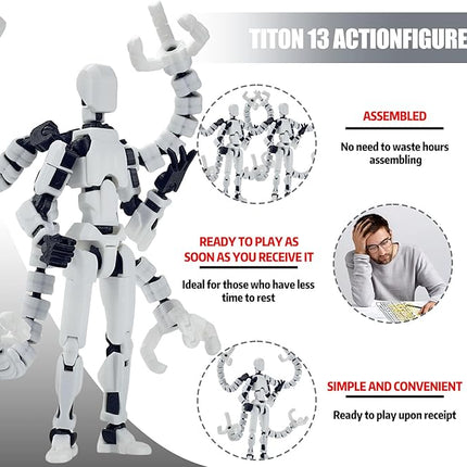 2PCS T13 Action Figure Already Assembled, 3D Printed Multi-Jointed Movable Robot 13 Action Figures Desktop Decorations for Game Lovers Toy, for Collectors Desktop Decorations (White Black)