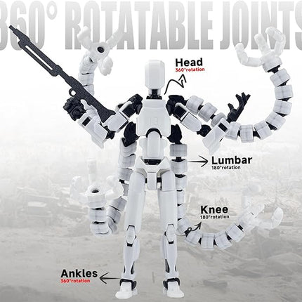 2PCS T13 Action Figure Already Assembled, 3D Printed Multi-Jointed Movable Robot 13 Action Figures Desktop Decorations for Game Lovers Toy, for Collectors Desktop Decorations (White Black)