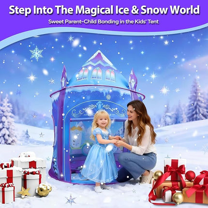 Princess Play Tent for Girls Ice Castle Imaginative Fairy Tale Pretend Game Playhouse Indoor Outdoor Pop Up Kids Tent Toy Gift for Children Toddlers Festival Birthday Party