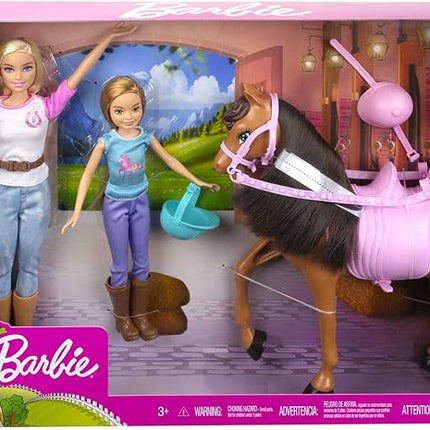 Barbie - Stacie Sisters on Horse Playset with Horse and Saddle of 2, with Riding Suits, Toy and Gift for Children 3+ Years, GXD65.