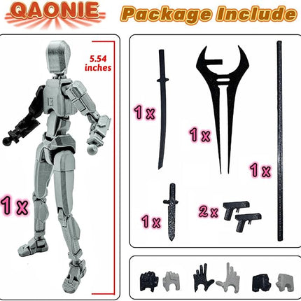 3D Printed 5.54-inch Multi-Jointed Action Figures Dummy13, Full Body Mechanical Movable Toy, Multiple Accessories, Hand Painted Figure, Desk Decoration, Creative Gifts (Z-Black Hand)