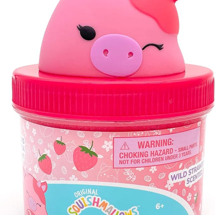 Original Squishmallows Calynda The Cow Premium Cloud Slime, Strawberry Scent, 8 oz. Jar Storage Container with Figurine Topper, Rubber Charm, Goodie Bags Stuffers, Kids Party Favors, Sensory Toys
