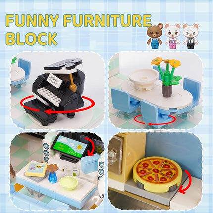 Friends House Building Block Set, Bear Room Small Brick Model, Creative Construction Mini Building Block Toy, Hobbies Christmas Birthday Gift for Teens Children Kids Boys Girls 8+ 1165 PCS