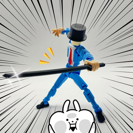 3D Printed 8.13-inch Action Figure Dummy-Mici20, Full Body Mechanical Movable Toy, Multiple Accessories, Desk Decoration (3 HandsType, Bracket, Weapons, Armour) (Blue)