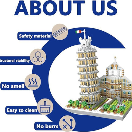Leaning Tower of Pisa Micro Mini Building Blocks Set Italy Architecture Building Kits Famous Landmark Model Toys Gift for Adults Kids Teens 2500 PCS