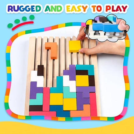Wooden Stacking Puzzle Toy, Wooden Puzzles 3D Russian Colored Block Puzzle Toy Montessori Educational Gift for Boys and Girls Board Game for Toddlers Brain Teasers for Toddlers 3-6 Years