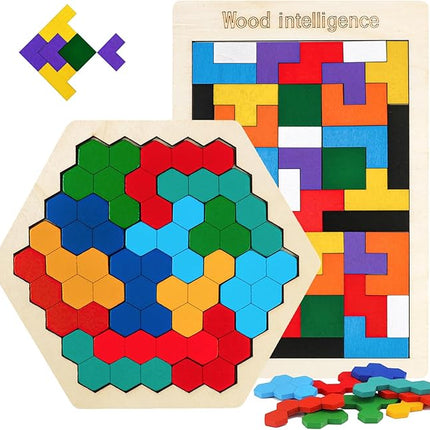 Wooden Puzzles Blocks Brain Teasers Logic Games for Classroom & Party Times,Jigsaw Puzzle Intelligence STEM Montessori Educatioanl IQ Toys Games for Kids Boys Girls Ages 3+ (2 Pack)