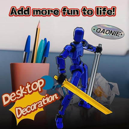 3D Printed 5.54-inch Multi-Jointed Action Figures Dummy13, Full Body Mechanical Movable Toy, Multiple Accessories, Hand Painted Figure, Desk Decoration, Creative Gifts (A-Black)