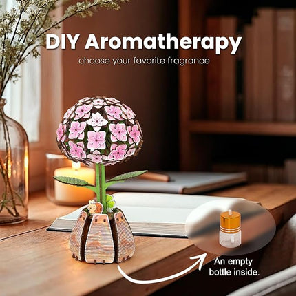 Jege 3D Flowers Wooden Puzzles for Adults,DIY Wooden 2 Flowers per Kit Building Set for Home Decor, Creative Craft Gift Toys Kits with 2 Perfume Bottles and Diffuser Sticks (Rose + Hydrangea)
