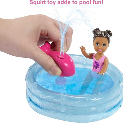 Barbie Skipper Babysitters Inc Playset with Skipper Doll, Color-Change Small Doll, Pool, Squirt Whale Toy & Accessories