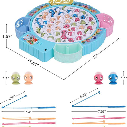 Magnetic Fishing Game Toys, Rotating Board Game with Music Including 45 Fishes and 8 Fishing Poles, Party Game Toys for Kids Age 3 4 5 6 7 and Up