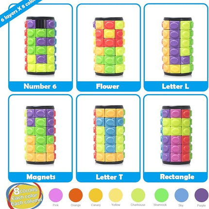 R.Y.TOYS Rotate and Slide Puzzle-Design Patent,Fidget Toys(Restore Order/Create Patterns) 8 Colors,6 Layers-Detach Piece for Quick Play,Brain Teaser,Sensory Toys,Birthday Gifts,Easter Basket Stuffers