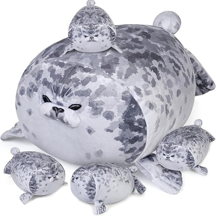 KMUYSL Toys for Ages 0 1 2 3 4 5 6 7 8+ Years - Plush Mommy Stuffed Animal with 4 Babies in Her Tummy, Soft Plush Toys Set, Christmas Birthday Gifts for Girls Boys Baby, Toddler, Kids (Seal Toys)