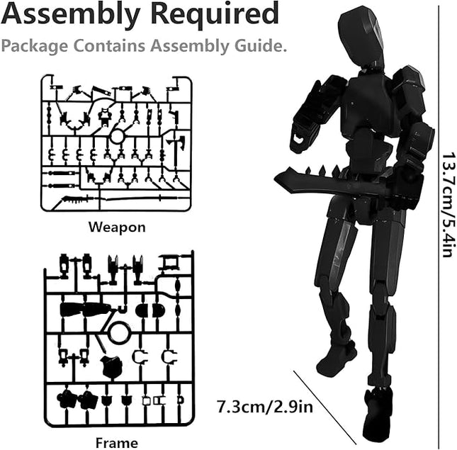 Titan 13 Action Figure, Action Figures, Titan 13 Action Figure 3D Printed Robot Multi-Jointed Movable, Desktop Decorations for Game Lovers, Easter Basket Stuffers（Black）