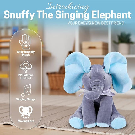 Snuffy The Elephant - Musical Peek-a-Boo Elephant Toy - Interactive Stuffed Baby Animal with Moving Ears for Baby - Hide and Seek Fun - Elephant Plush Baby Toy