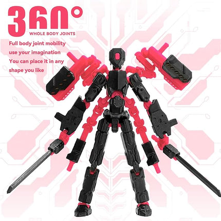 (Assembly Completed) 8 inch T13 Action Figure Set,T 13 Action Figure Multi-Articular Mobile Robot Nova T-13,Desktop Decorations for Game Lovers Toys (Black Red)
