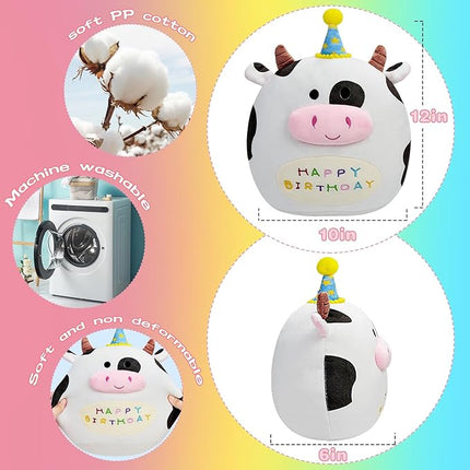 Cow Plush Toy 12 Inch Cute Cow Birthday Stuffed Animal Soft Cow Plushies Pillow Doll Gifts for Kid Toddlers Home Room Decoration (Cow Plush)
