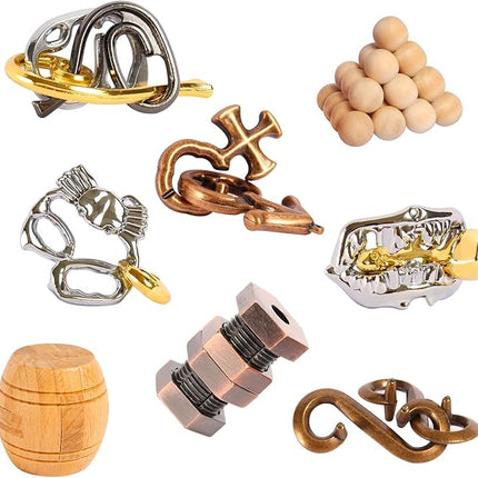 8 Pieces IQ Logic Training Brain Teaser Puzzles for Adults and Kids Family Games Party Favor Coffee Time Challenging Assembly and Disassembly Desk Toys