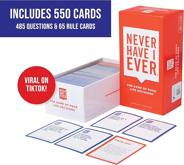 Never Have I Ever Card Game - Party Game of Poor Life Decisions - Ages 17 and Up – The Classic Viral Hilarious and Funny Icebreaker for Adults - 4-12 Players