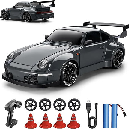1:24 Scale RC Drift Car with Proportional Tuning & Gyro Control – 25km/h 4WD High Speed, Dual Batteries 50+ Min Play, 2.4GHz Remote – Multi-Surface Drift Tires + LED Lights Storm Drive