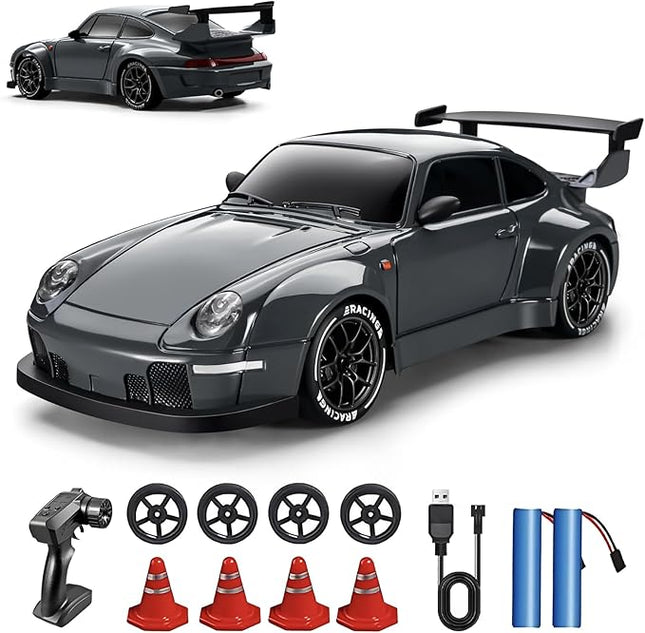 1:24 Scale RC Drift Car with Proportional Tuning & Gyro Control – 25km/h 4WD High Speed, Dual Batteries 50+ Min Play, 2.4GHz Remote – Multi-Surface Drift Tires + LED Lights Storm Drive