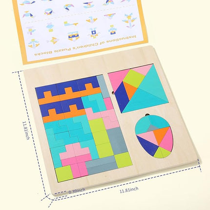 Kids Wooden Blocks Puzzles Toy Tangrams Jigsaw Oval Brain Teasers Toy Sets Colorful Russian Blocks Montessori Educational Logic Game(KD-003)