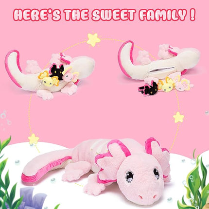 IKASA Mommy Axolotl Stuffed Animal Mom and Baby Plush Toy, Cute 20.5" Soft Small Mama Family Set Cuddly Toys with Little Mini Babies,Gifts for Kids