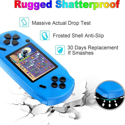 16 Bit Handheld Games for Kids Adults 3.0'' Large Screen Preloaded 100 HD Classic Retro Video Games USB Rechargeable Seniors Electronic Game Player Birthday Xmas Present (Blue)