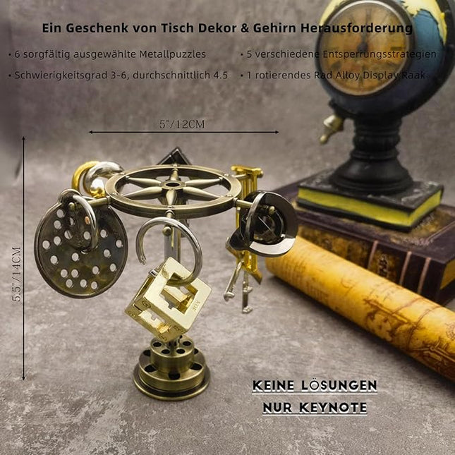 Metal Brain Teaser Puzzle Set - 6 Puzzles with Display Rack, 3D Logic Games for Teens Adults, Gift for Christmas, Valentine's Day, Birthday, Anniversary & Family Party Game