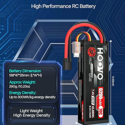 HOOVO 7.4V 70C 6200mAh 2S Lipo Battery Hard Case with Tracxas Plug for RC Car RC Helicopter RC Truck RC Truggy Airplane Quadcopter UAV Drone FPV (2 Packs