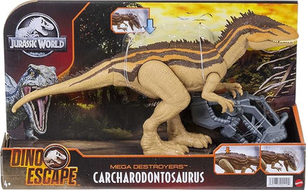 Mattel Jurassic World Mega Destroyers Dinosaur Action Figure, Carcharodontosaurus Brown Dino Toy with Attack Motion & Breakaway Accessory