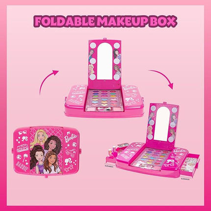 Barbie Beauty Vanity Set with Light-Up Mirror, Includes Lip Gloss, Eye Shadow, Brushes, Nail Polish, Accessories, and More! Ages 3+ Perfect for Parties, Sleepovers, and Makeovers, by Townley Girl