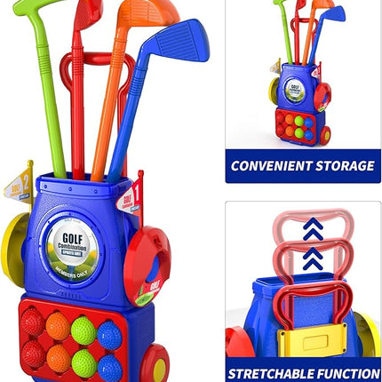 Bennol Toddler Golf Set Toys for Kids, Upgraded Kids Golf Cart Toys Sets with 4 Golf Sticks, 8 Balls and 1 Mat, Indoor & Outdoor Golf Toys for 3 4 5 6 Year Old Boys Girls Toddlers