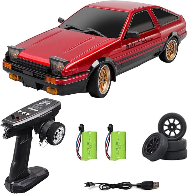 1:18 AE86 Model LD1801 RC Drift Car 1/18 2.4G Remote Control on Road ESP Gyroscope LED Mini RC Racing Cars (Red)