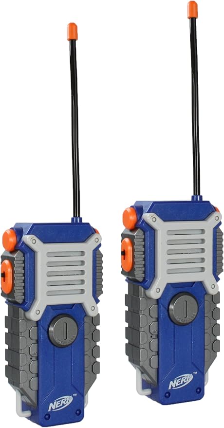 Nerf Walkie Talkie for Kids Fun at The Touch of A Button, Set of 2, 1000' Range by Sakar, Rugged Pair Battery Powered Gray Blue & Orange