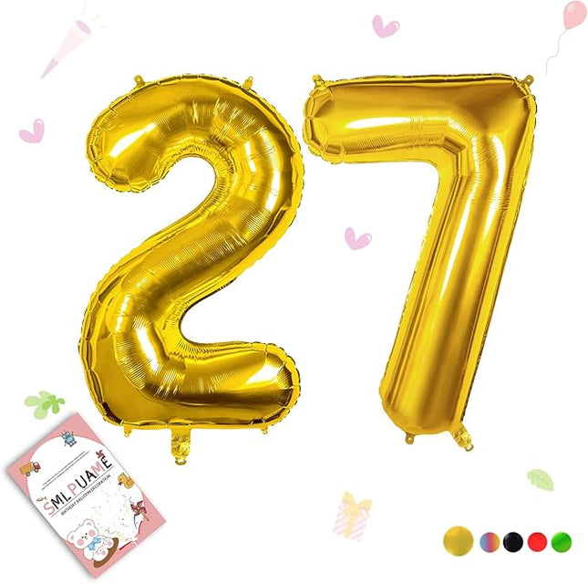 Smlpuame 40 inch Number Balloon 0-9 Gold Large Number 27 Balloons,Digital Balloons for Birthday Party Celebration Decorations Supplies, Helium Foil Number Balloons for Wedding Anniversary