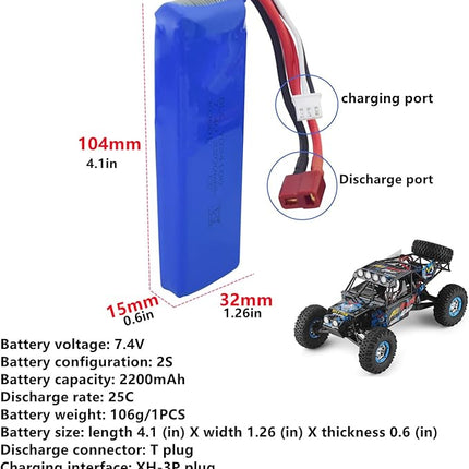 Fytoo 2PCS 7.4V 2200mah Lithium Battery with 2 in 1 Charger for WLtoys K949 10428 10428-A L202 RC high-Speed Remote Control car