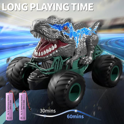 Bennol 2.4GHz Dinosaur Remote Control Cars Toys for Kids Boys 4-7 5-7 8-12, RC Dinosaur Car Toys with Light, Sound, Spray, Indoor Outdoor Toys Gifts for 3 4 5 6 Year Old Boys, RC Car Toys for Boy
