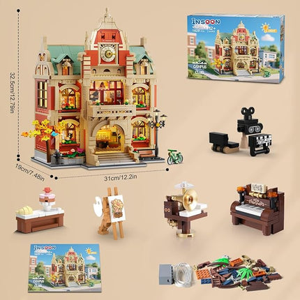 University Club House Building Set with Light,1629PCS City Campus Architecture Model with Painting Drama Baking Music Club, Home Decor Construction Building Block Gift for Adults Boys Girls 12+