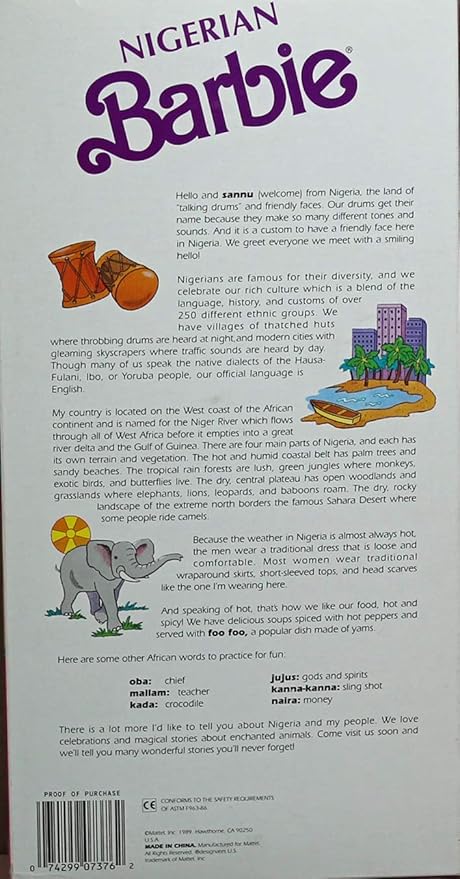 Mattel Nigerian Barbie 1989 Dolls of The World Collection