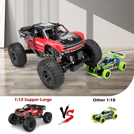 RC Trucks 4x4 Offroad Waterproof - 1:12 Scale Large Amphibious Remote Control Car, Dual Motors Crawler Vehicle, Monster Truck Toys with 2 Rechargeable Batteries, Best Gift for Kids Adults