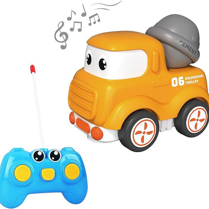 Remote Control Car for Toddlers 18M+,Safe & Durable Cartoon Silicone Crash-Resistant RC Car,Toys for 18M+ Years Old Yellow Cars with LED Light & Music,Christmas Birthday Gift Ideas for Kid Girls & Boy