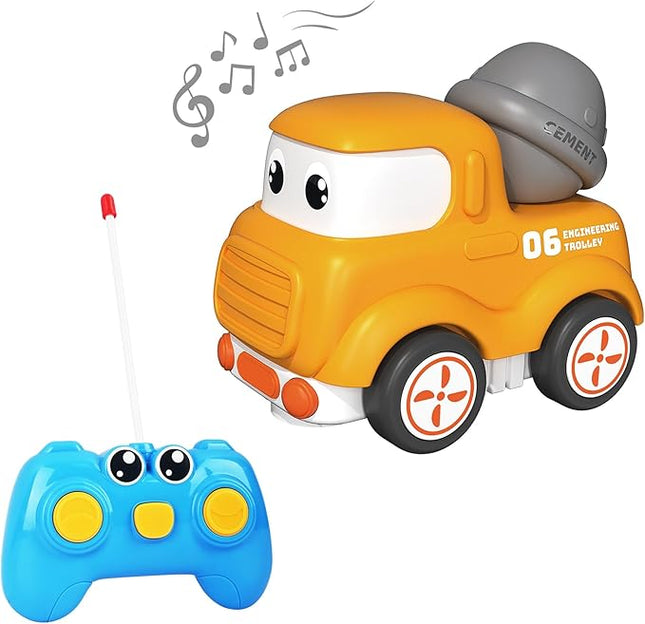 Remote Control Car for Toddlers 18M+,Safe & Durable Cartoon Silicone Crash-Resistant RC Car,Toys for 18M+ Years Old Yellow Cars with LED Light & Music,Christmas Birthday Gift Ideas for Kid Girls & Boy