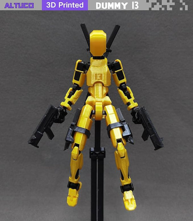 T13 Action Figure with Lots of Accessories,3D Printed Multi-Jointed Titan13 Figure,Gold Dummy 13 Desktop Decorative Toy