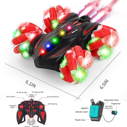 Upgraded Gesture Sensing RC Stunt Car,360°Double-Sided Spray Driving Hand Controlled RC car Glove Controlled Twist Remote Control Car with Lights Music Birthday Gifts Toys for Boys Age6-8 8-12